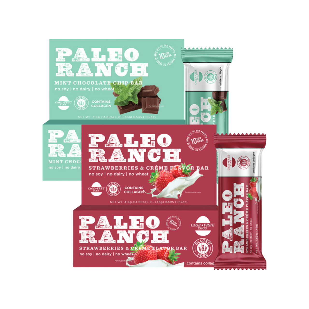 Mint Chocolate and strawberry protein bar bundle, Mint Chocolate Chip Protein Bar Box with Strawberries & Creme Protein Bar Box