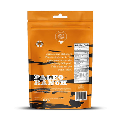 Paleo Ranch Chipotle Habanero Beef Jerky Back of Pouch, Chipotle Habanero Nutritional Facts