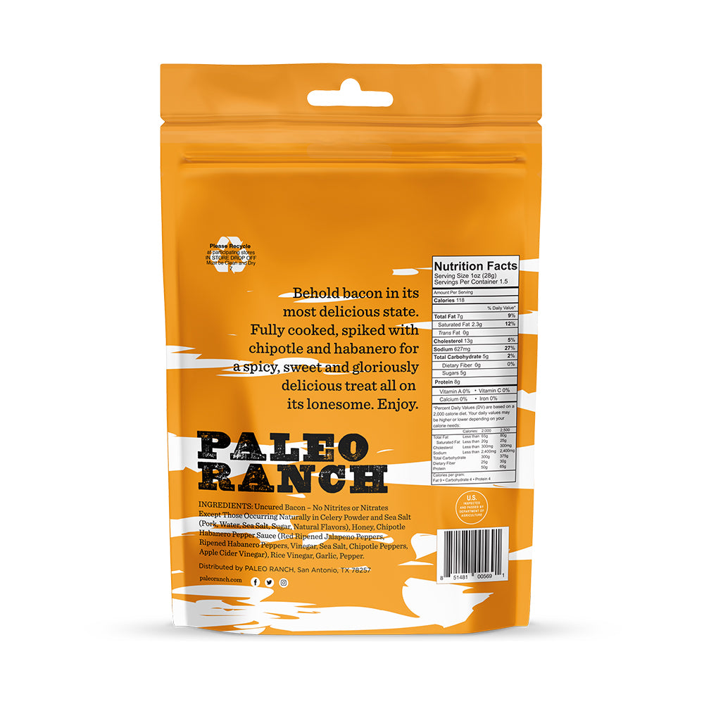 Chipotle Habanero Pork Jerky Back of Package, Paleo Ranch Chipotle Habanero Pork Jerky