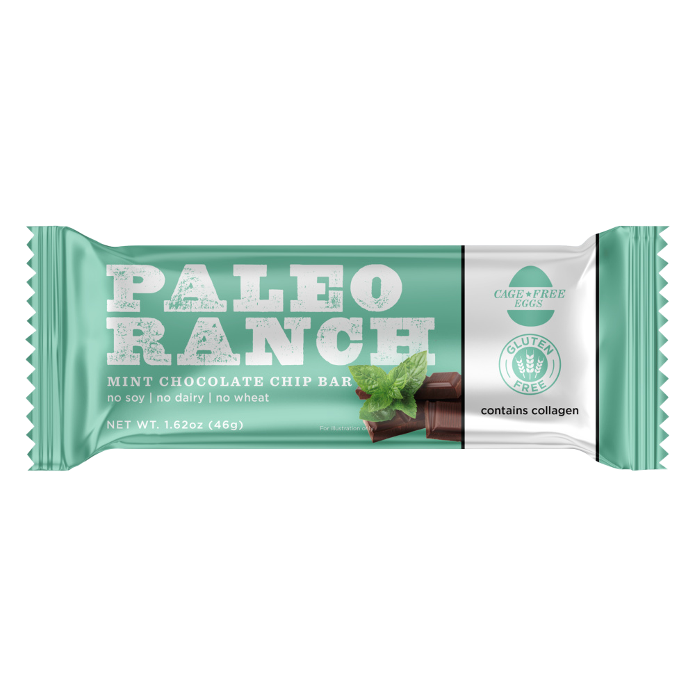 Mint Chocolate Protein Bar, Chocolate Mint Protein Bar, Paleo Ranch Mint Chocolate Chip Protein Bar
