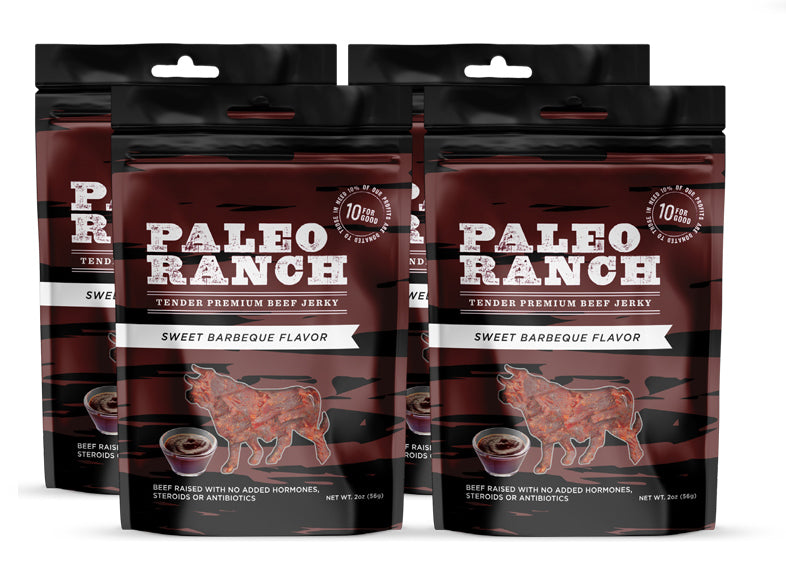 BBQ Jerky Pack of 4, Paleo Jerky Pouches 4 count, Paleo BBQ beef 