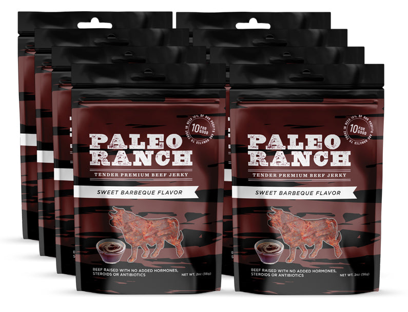 Paleo Ranch Sweet Barbeque Flavor Pouches 8 Count, Beef Jerky Pouches 8 Count