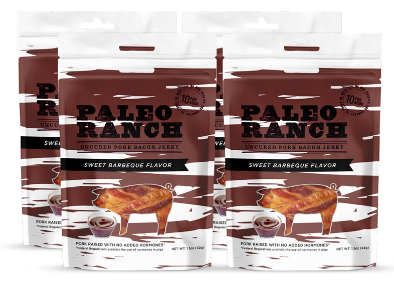 Sweet BBQ Paleo Bacon Jerky Pouches 2 count, Paleo BBQ Bacon Jerky Pouches 4 Count